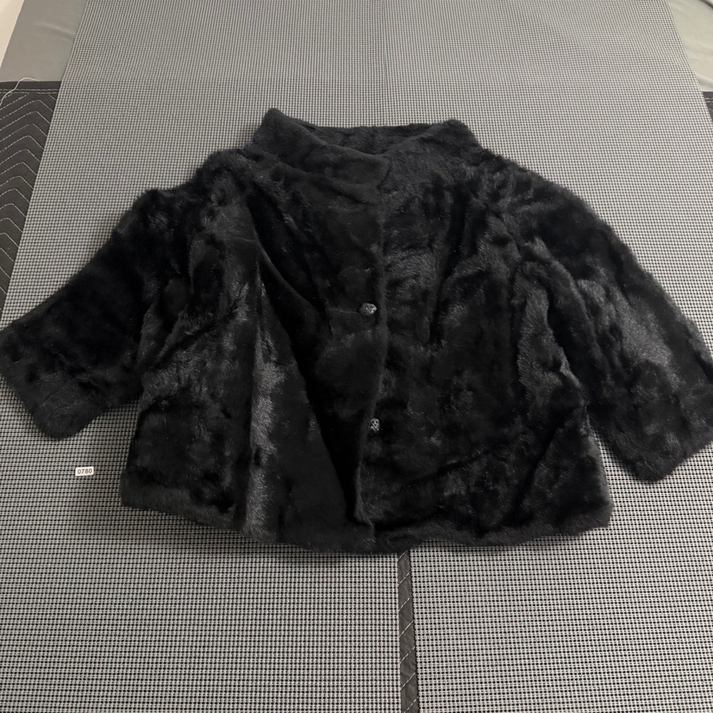 Vintage Styled by Winter Black‎ Faux Fur Jacket Womens Large 3/4 Sleeve Coat